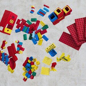 Vintage Lego Duplo Lot Train Cars Animals Plate Windows Boat People